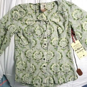 Da-Nang Cotton and Silk Green 'Capers' Blouse Women's size S/M NWT